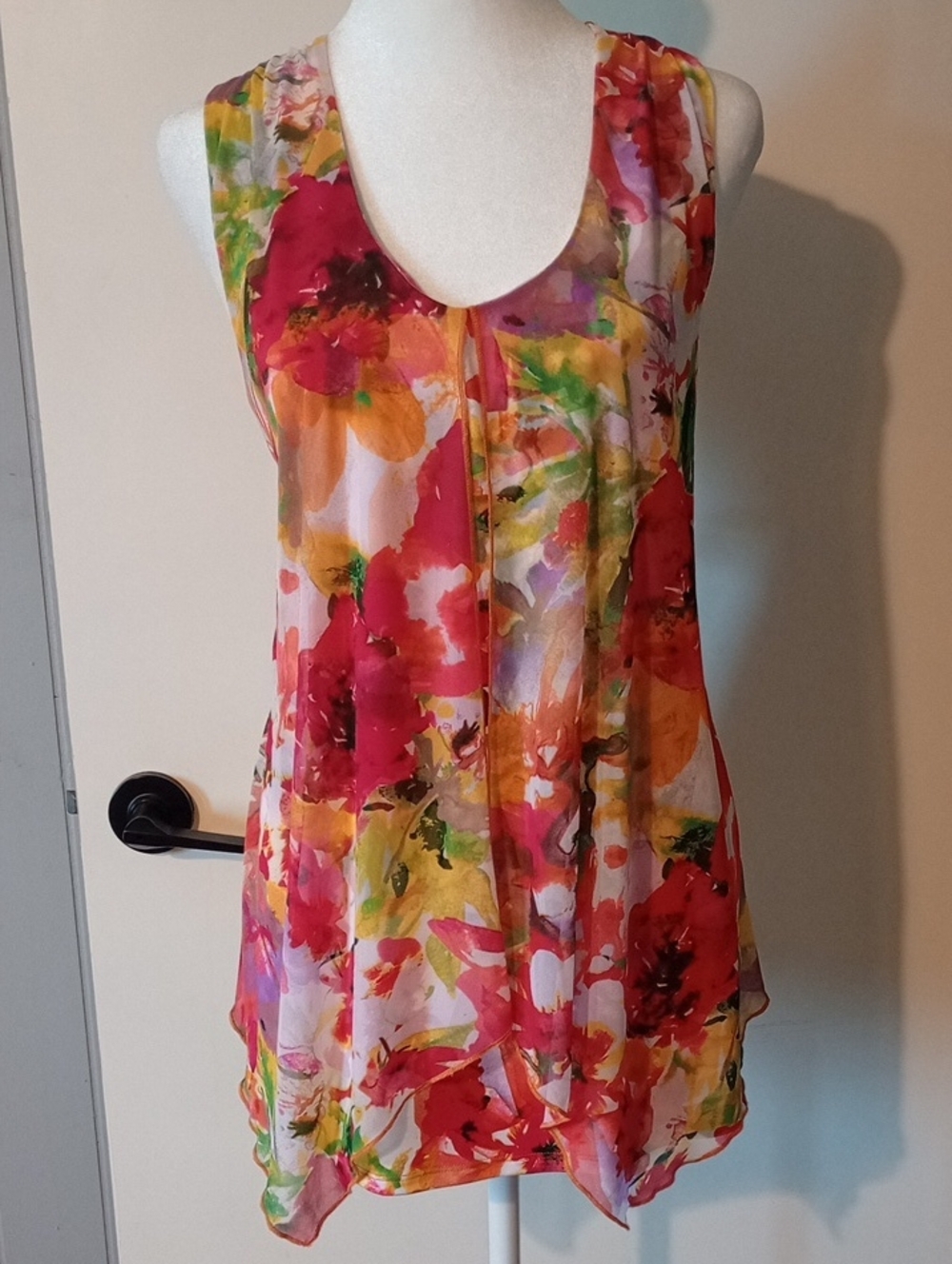 Susan Lawrence Multicolor Watercolor Floral Sleeveless Blouse Size Large